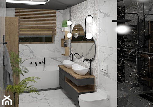 Wizualizacje wnętrz - Średnia z lustrem z punktowym oświetleniem łazienka z oknem, styl nowoczesny - zdjęcie od 3D Interior Studio Projektowania Wnętrz