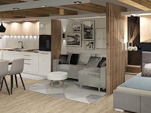 Wizualizacje wnętrz - Mała otwarta z salonem biała kuchnia w kształcie litery l, styl nowoczesny - zdjęcie od 3D Interior Studio Projektowania Wnętrz