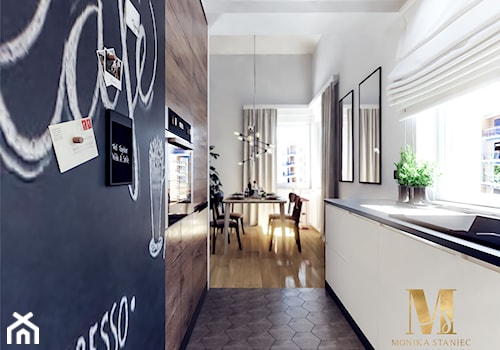 Czarno biała kuchnia z farbą tablicową - zdjęcie od Monika Staniec Interior Design
