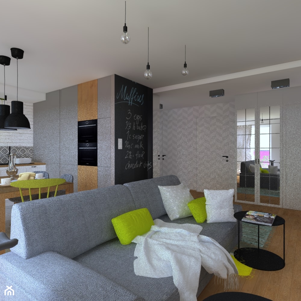 salon z przedpokojem i kuchnią w oddali - zdjęcie od Monika Staniec Interior Design - Homebook