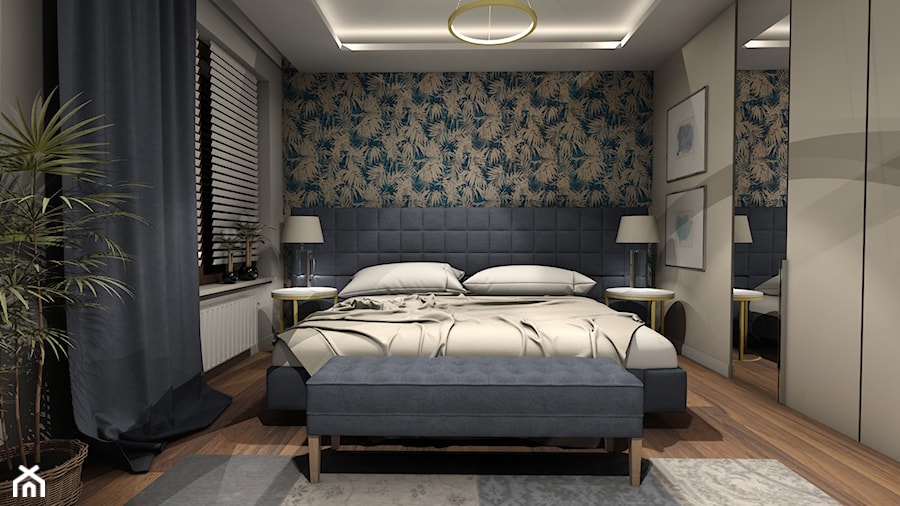 KLIMATYCZNE MIESZKANIE W KATOWICACH - Średnia niebieska szara sypialnia - zdjęcie od Magdalena Sidor