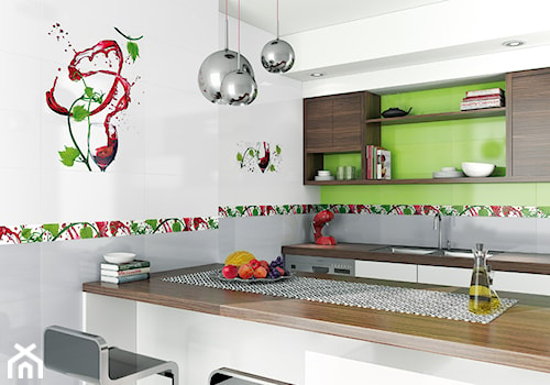 Średnia otwarta z zabudowaną lodówką kuchnia, styl nowoczesny - zdjęcie od 1000 płytek Agnieszka Strychalska