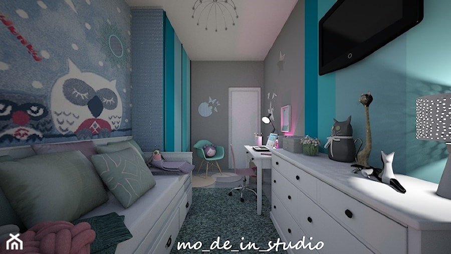 Pokój dla Dziewczynki - Duży czarny niebieski pokój dziecka dla dziecka dla nastolatka dla chłopca dla dziewczynki, styl nowoczesny - zdjęcie od mo-de-in-studio