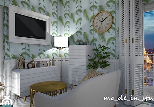 Mały Salon - Mały biały zielony salon, styl nowoczesny - zdjęcie od mo-de-in-studio