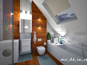 Łazienka na poddaszu - Średnia na poddaszu z pralką / suszarką łazienka z oknem, styl nowoczesny - zdjęcie od mo-de-in-studio