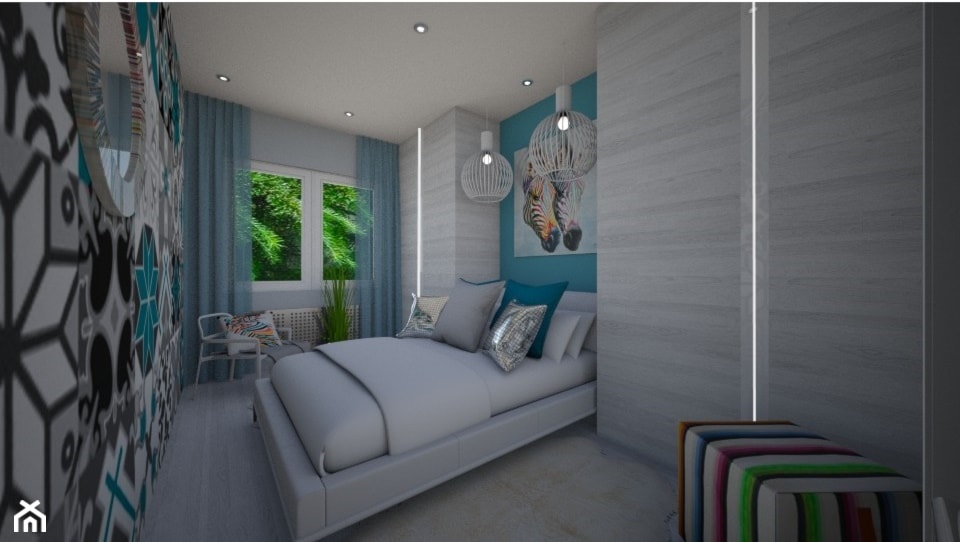 Mała Sypialnia - Średnia niebieska szara sypialnia, styl nowoczesny - zdjęcie od mo-de-in-studio  - Homebook