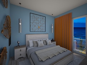Salon, Kuchnia, Sypialnia - Mała niebieska sypialnia z balkonem / tarasem, styl nowoczesny - zdjęcie od mo-de-in-studio