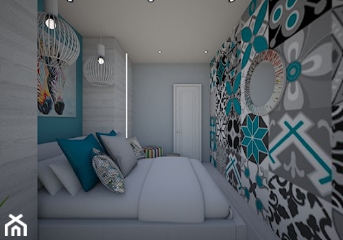 Mała Sypialnia - Mała niebieska szara sypialnia, styl nowoczesny - zdjęcie od mo-de-in-studio