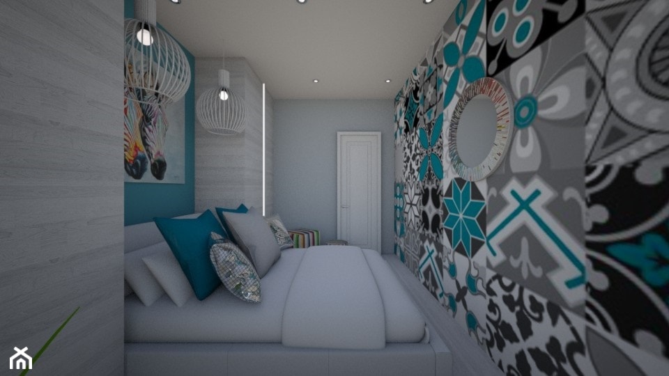 Mała Sypialnia - Mała niebieska szara sypialnia, styl nowoczesny - zdjęcie od mo-de-in-studio  - Homebook