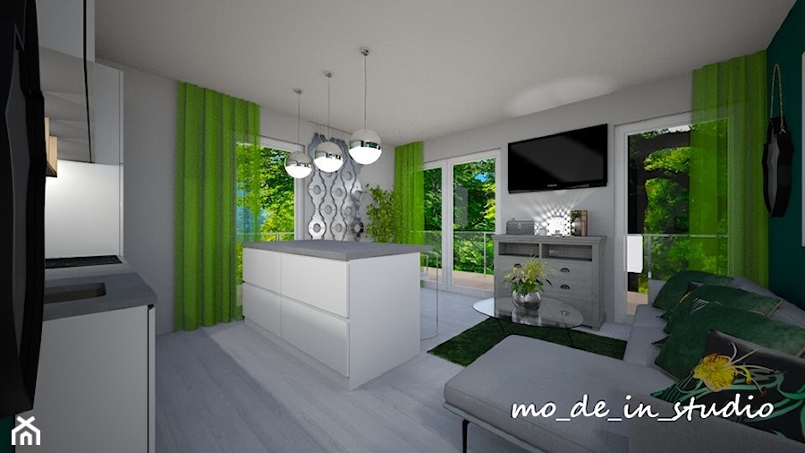 Salon z Kuchnią - Średni szary salon z kuchnią, styl nowoczesny - zdjęcie od mo-de-in-studio