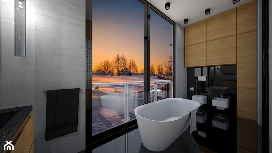 Sypialnia z Łazienką - Średnia z punktowym oświetleniem łazienka z oknem, styl nowoczesny - zdjęcie od mo-de-in-studio
