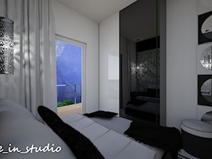 Sypialnia Glamour - Średnia biała czarna szara sypialnia z balkonem / tarasem, styl nowoczesny - zdjęcie od mo-de-in-studio
