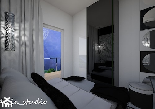Sypialnia Glamour - Średnia biała czarna szara sypialnia z balkonem / tarasem, styl nowoczesny - zdjęcie od mo-de-in-studio