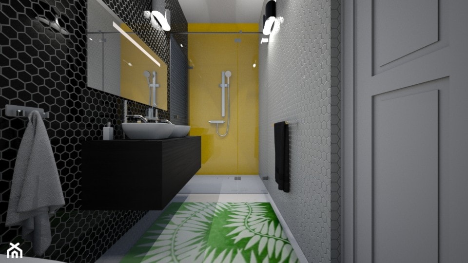 Łazienka z Prysznicem - Duża bez okna z dwoma umywalkami łazienka, styl nowoczesny - zdjęcie od mo-de-in-studio  - Homebook