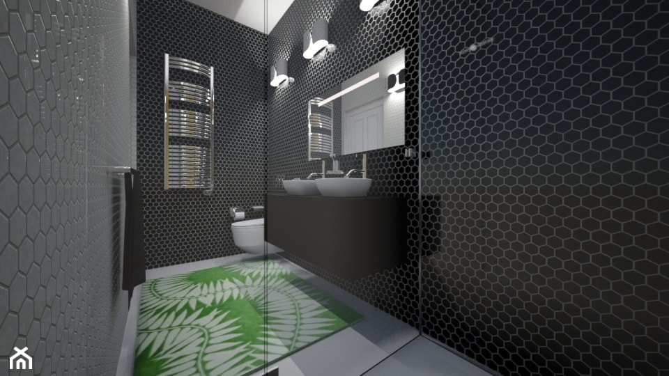 Łazienka z Prysznicem - Średnia bez okna z lustrem z dwoma umywalkami łazienka, styl nowoczesny - zdjęcie od mo-de-in-studio  - Homebook