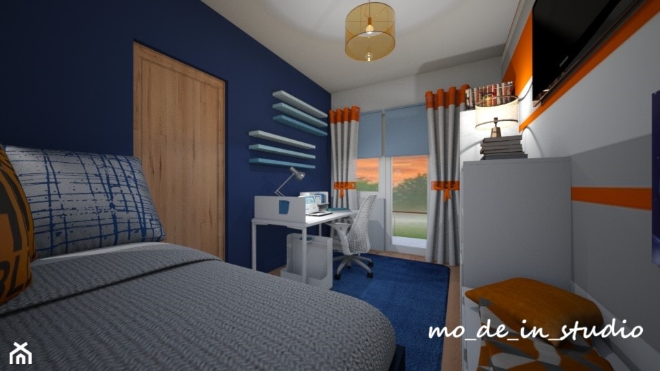 Pokój dla Chłopca - Średni biały pomarańczowy niebieski pokój dziecka dla nastolatka dla chłopca, styl nowoczesny - zdjęcie od mo-de-in-studio  - Homebook