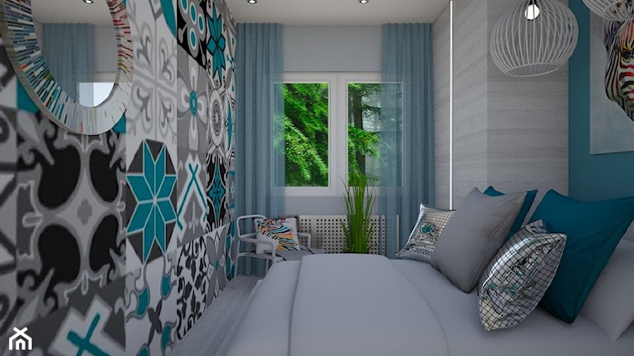 Mała Sypialnia - Mała niebieska szara sypialnia, styl nowoczesny - zdjęcie od mo-de-in-studio