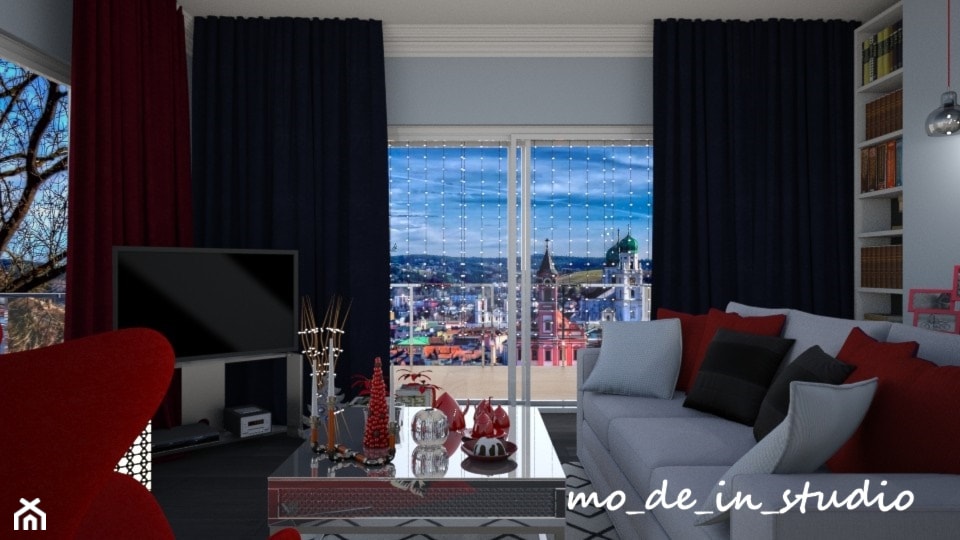 Salon Glamour - Mały szary salon z tarasem / balkonem, styl nowoczesny - zdjęcie od mo-de-in-studio  - Homebook