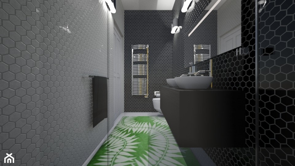 Łazienka z Prysznicem - Mała bez okna z lustrem z dwoma umywalkami łazienka, styl nowoczesny - zdjęcie od mo-de-in-studio  - Homebook