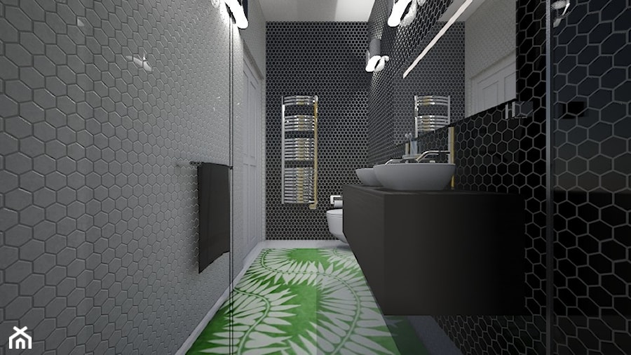 Łazienka z Prysznicem - Mała bez okna z lustrem z dwoma umywalkami łazienka, styl nowoczesny - zdjęcie od mo-de-in-studio