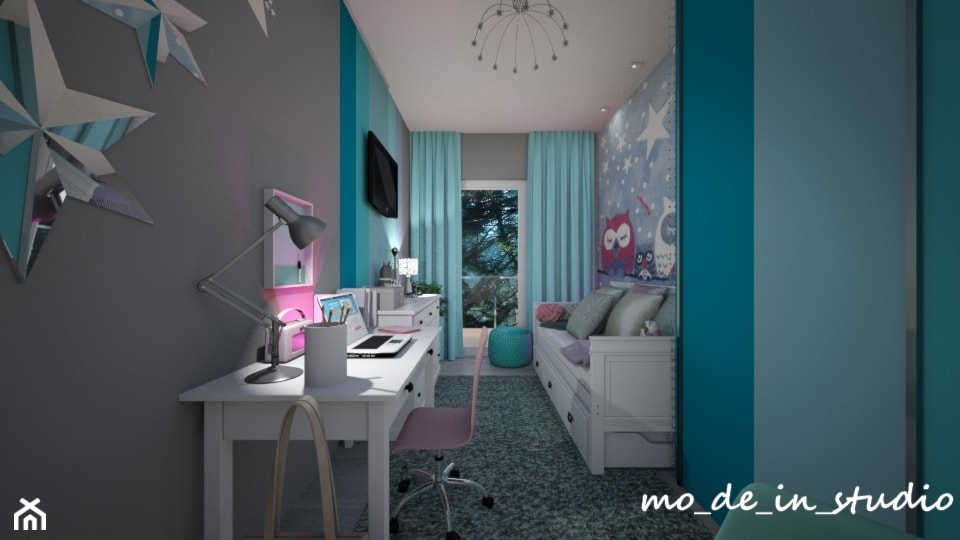 Pokój dla Dziewczynki - Mały szary niebieski pokój dziecka dla dziecka dla dziewczynki, styl nowocz ... - zdjęcie od mo-de-in-studio  - Homebook