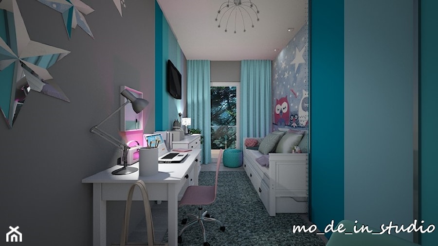Pokój dla Dziewczynki - Mały szary niebieski pokój dziecka dla dziecka dla dziewczynki, styl nowoczesny - zdjęcie od mo-de-in-studio