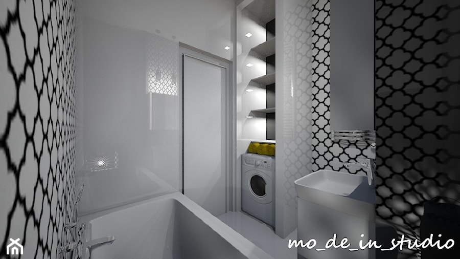 Mała łazienka - Średnia bez okna z pralką / suszarką z punktowym oświetleniem łazienka, styl skandynawski - zdjęcie od mo-de-in-studio