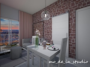 Mały Salon - Średni szary salon z kuchnią z jadalnią, styl nowoczesny - zdjęcie od mo-de-in-studio