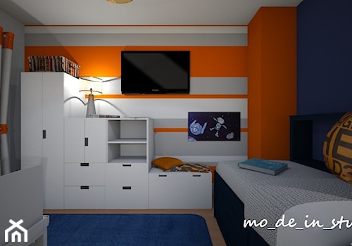 Pokój dla Chłopca - Mały pomarańczowy szary pokój dziecka dla nastolatka dla chłopca, styl nowoczesny - zdjęcie od mo-de-in-studio