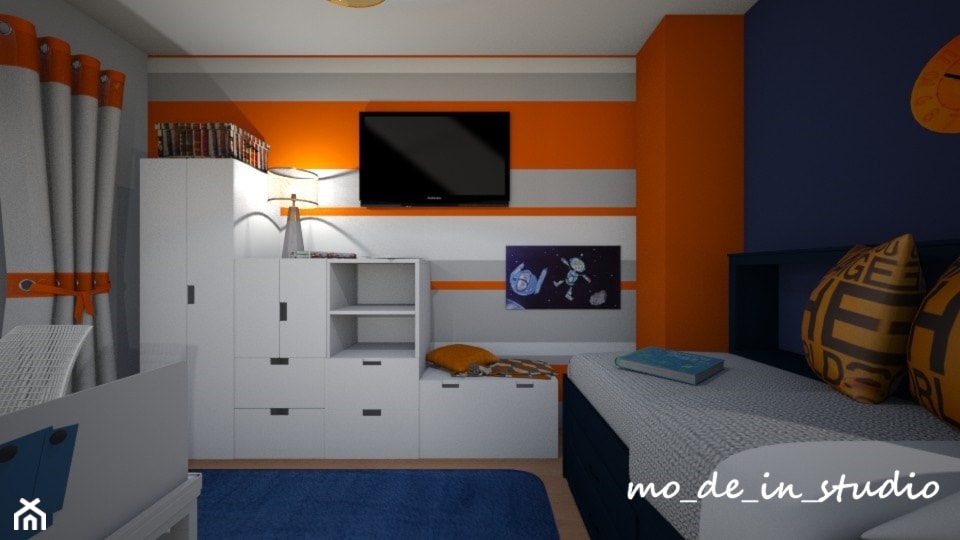 Pokój dla Chłopca - Mały pomarańczowy szary pokój dziecka dla nastolatka dla chłopca, styl nowoczes ... - zdjęcie od mo-de-in-studio  - Homebook
