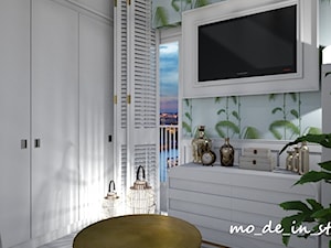 Mały Salon - Mały biały zielony salon z tarasem / balkonem, styl nowoczesny - zdjęcie od mo-de-in-studio