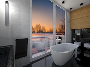Sypialnia z Łazienką - Średnia z punktowym oświetleniem łazienka z oknem, styl nowoczesny - zdjęcie od mo-de-in-studio
