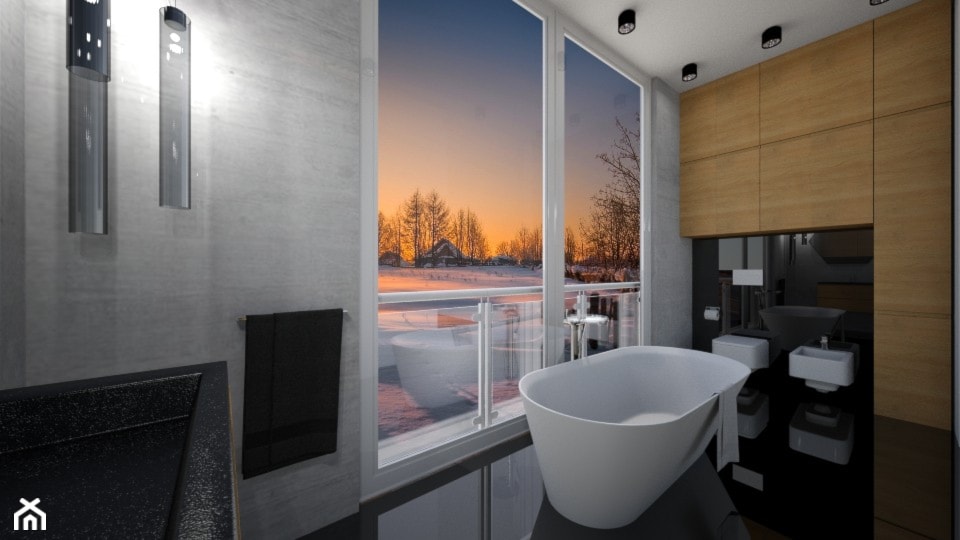 Sypialnia z Łazienką - Średnia z punktowym oświetleniem łazienka z oknem, styl nowoczesny - zdjęcie od mo-de-in-studio  - Homebook