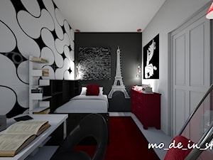 Pokój dla Nastolatki - Średni biały czarny szary pokój dziecka dla nastolatka dla dziewczynki, styl nowoczesny - zdjęcie od mo-de-in-studio