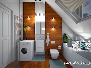Łazienka na poddaszu - Średnia na poddaszu z pralką / suszarką łazienka z oknem, styl nowoczesny - zdjęcie od mo-de-in-studio