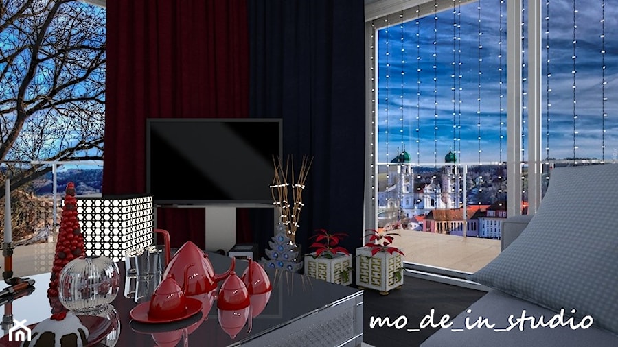 Salon Glamour - Średni szary salon z tarasem / balkonem, styl nowoczesny - zdjęcie od mo-de-in-studio