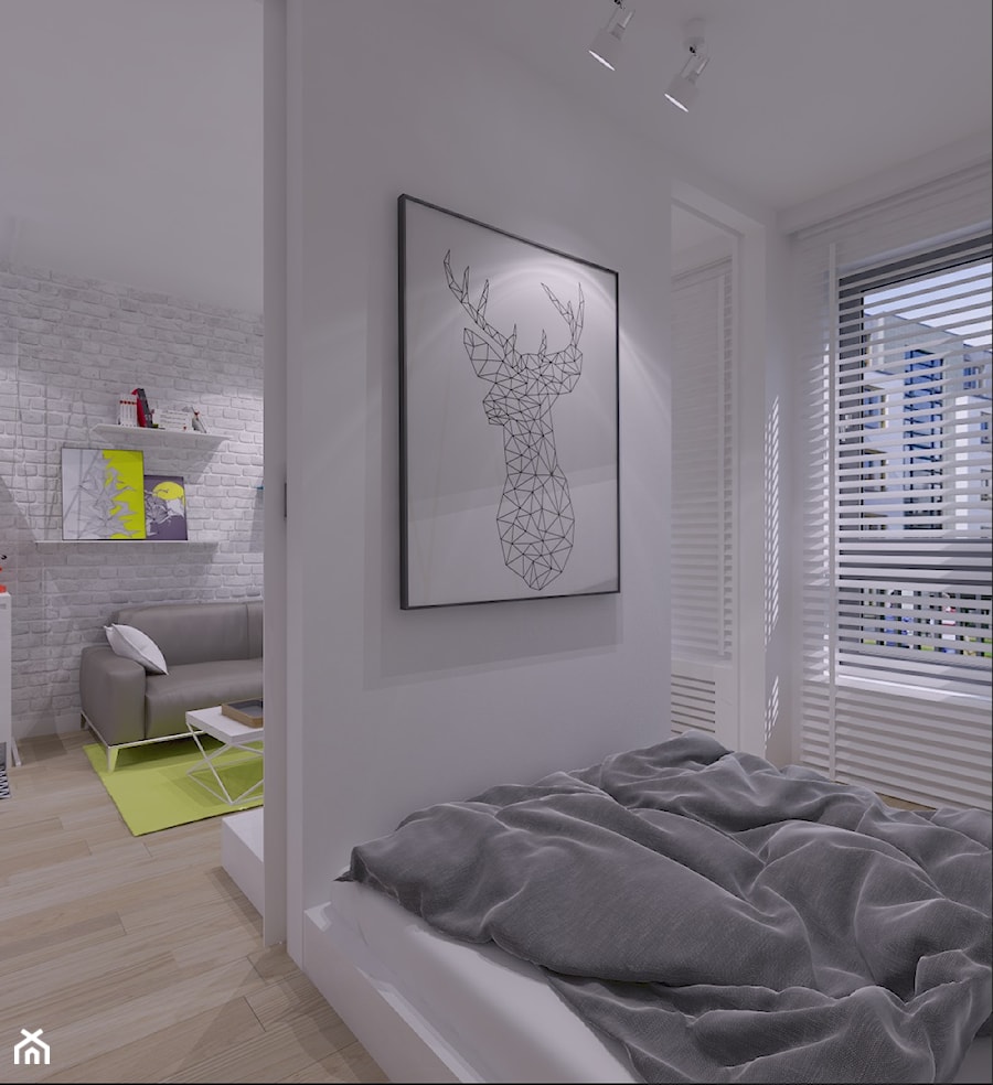 MIESZKANIE DO WYNAJĘCIA 31m2 WARSZAWA - Mała szara sypialnia, styl industrialny - zdjęcie od THE VIBE