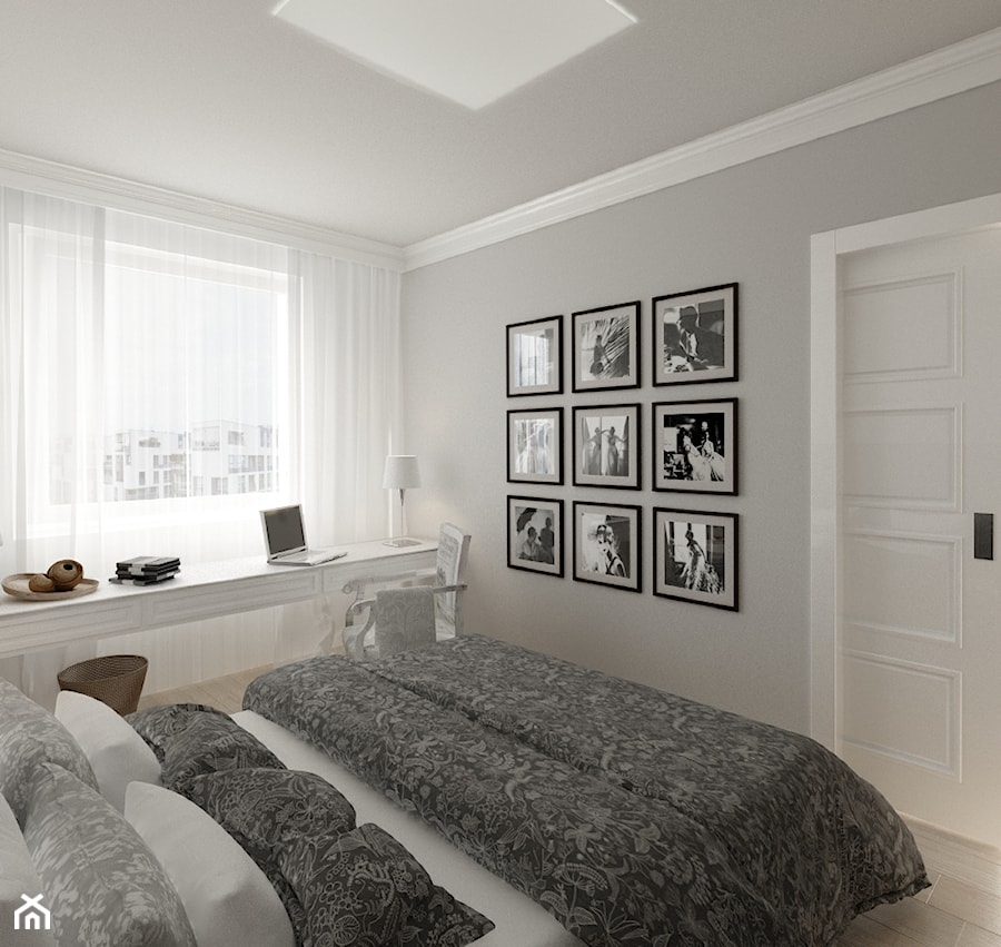 APARTAMENT 40m WARSZAWA - Średnia szara z biurkiem sypialnia, styl vintage - zdjęcie od THE VIBE