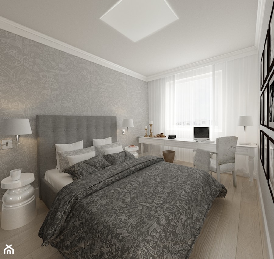 APARTAMENT 40m WARSZAWA - Średnia biała szara z biurkiem sypialnia, styl vintage - zdjęcie od THE VIBE