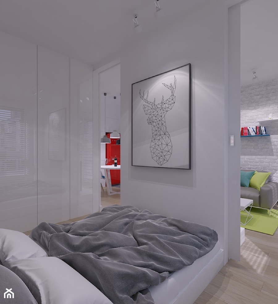 MIESZKANIE DO WYNAJĘCIA 31m2 WARSZAWA - Mała biała sypialnia, styl industrialny - zdjęcie od THE VIBE