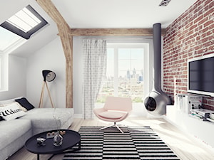 Mieszkanie na poddaszu - Mały biały salon z tarasem / balkonem - zdjęcie od Illa Design