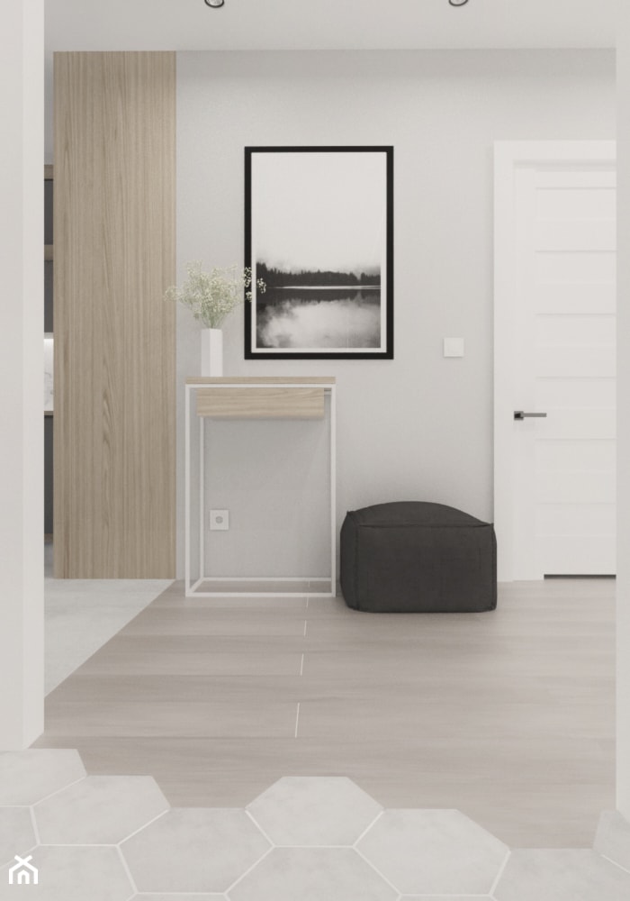 Mieszkanie nowoczesne, beton+drewno - Hol / przedpokój, styl skandynawski - zdjęcie od Illa Design