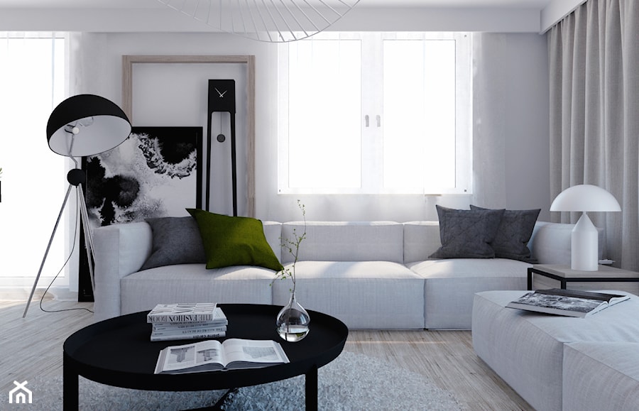 Mieszkanie skandynawski z motywem roślinnym - Mały biały salon, styl skandynawski - zdjęcie od Illa Design