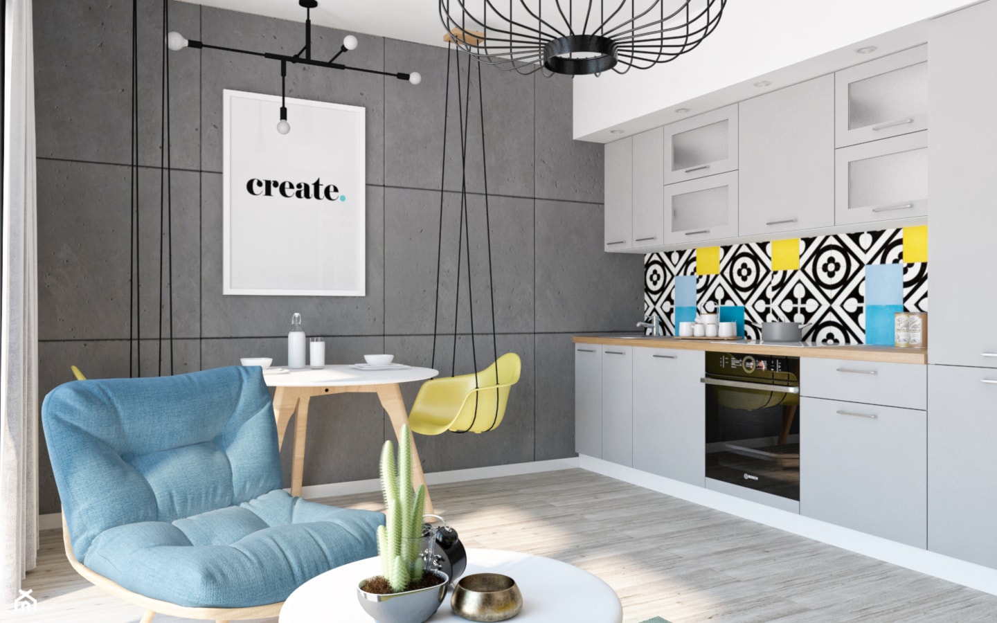 "Betonowe" mieszkanie z kolorowymi dodatkami - Kuchnia, styl nowoczesny - zdjęcie od Illa Design - Homebook