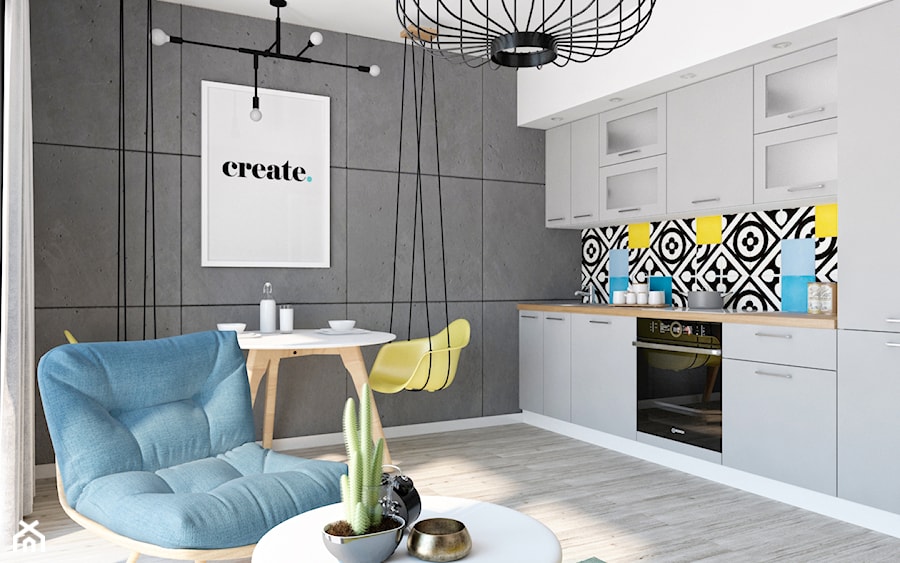 "Betonowe" mieszkanie z kolorowymi dodatkami - Kuchnia, styl nowoczesny - zdjęcie od Illa Design