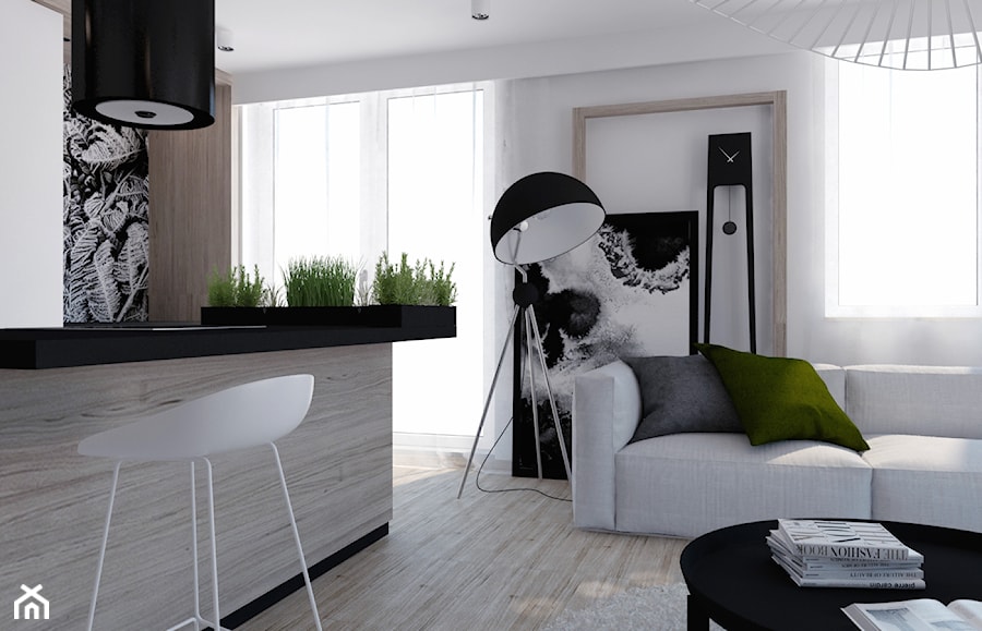 Mieszkanie skandynawski z motywem roślinnym - Średni biały salon z jadalnią, styl skandynawski - zdjęcie od Illa Design