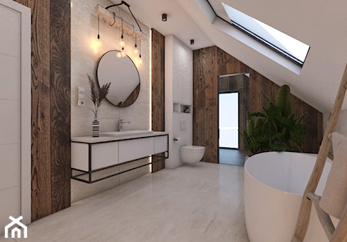 W industrialnym stylu - Duża z punktowym oświetleniem łazienka z oknem, styl skandynawski - zdjęcie od Illa Design
