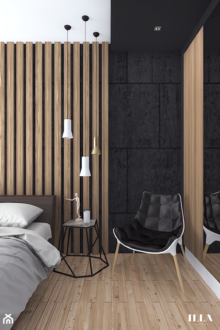 Mieszkanie w czarno - białych tonacjach - Średnia czarna sypialnia, styl nowoczesny - zdjęcie od Illa Design - Homebook