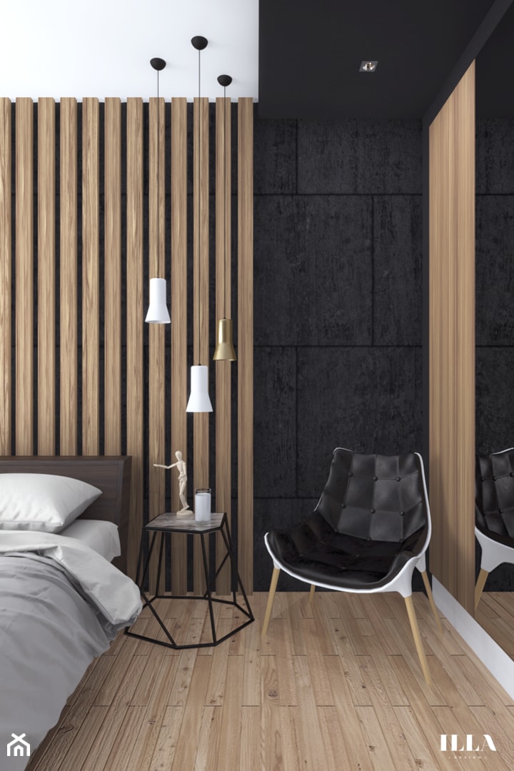 Mieszkanie w czarno - białych tonacjach - Średnia czarna sypialnia, styl nowoczesny - zdjęcie od Illa Design