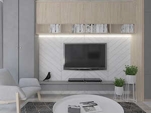 Mieszkanie nowoczesne, beton+drewno - Mały szary salon, styl skandynawski - zdjęcie od Illa Design